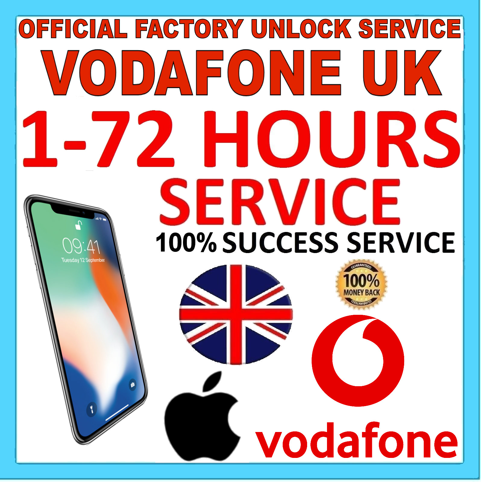 EXPRESS FAST UNLOCK SERVICE FOR iPhone 11 Pro Max Xs X 8+ 8 7+ 7 6s  Vodafone UK