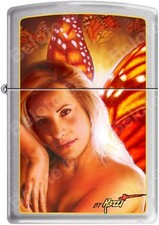 Zippo Mazzi Orange Fairy, Wings, Butterfly, Angel Satin Chrome Lighter NEW