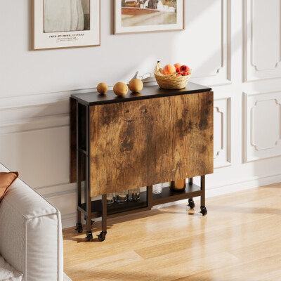 Mobile Drop Leaf Folding Dining Table Vintage Industrial Desk