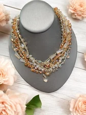 Citrine Color WOW Crystal Glass Beaded Multi strand Super Sparkel 16” NWT $45