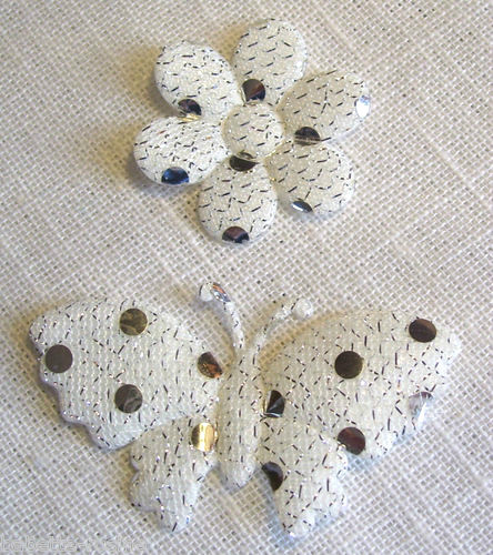 LOT de 4 ou 16 APPLIQUES PAPILLON & FLEUR DENTELLE SEQUIN SCRAPBOOKING CARTERIE - Picture 6 of 10