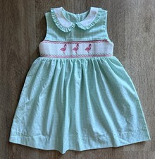 Stitchy Fish Girls 4T Smocked Sun Dress Flamingo Mint Green Gingham Check NEW
