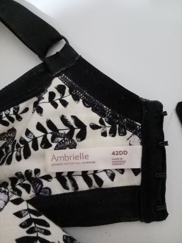 Ambrielle 42DD Bra Butterfly Cotton Lightly Lined Underwire Back Closure Black - Picture 3 of 3