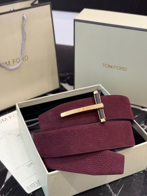 TOM FORD Red/Black Reversible Leather Belt Gold T-Buckle W/ Box +