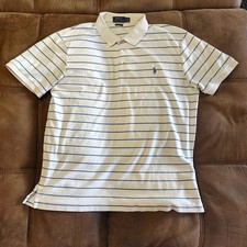 Polo Ralph Laren Kids White  Blue Striped Short Sleeve Size Lg Slim Fit Shirt