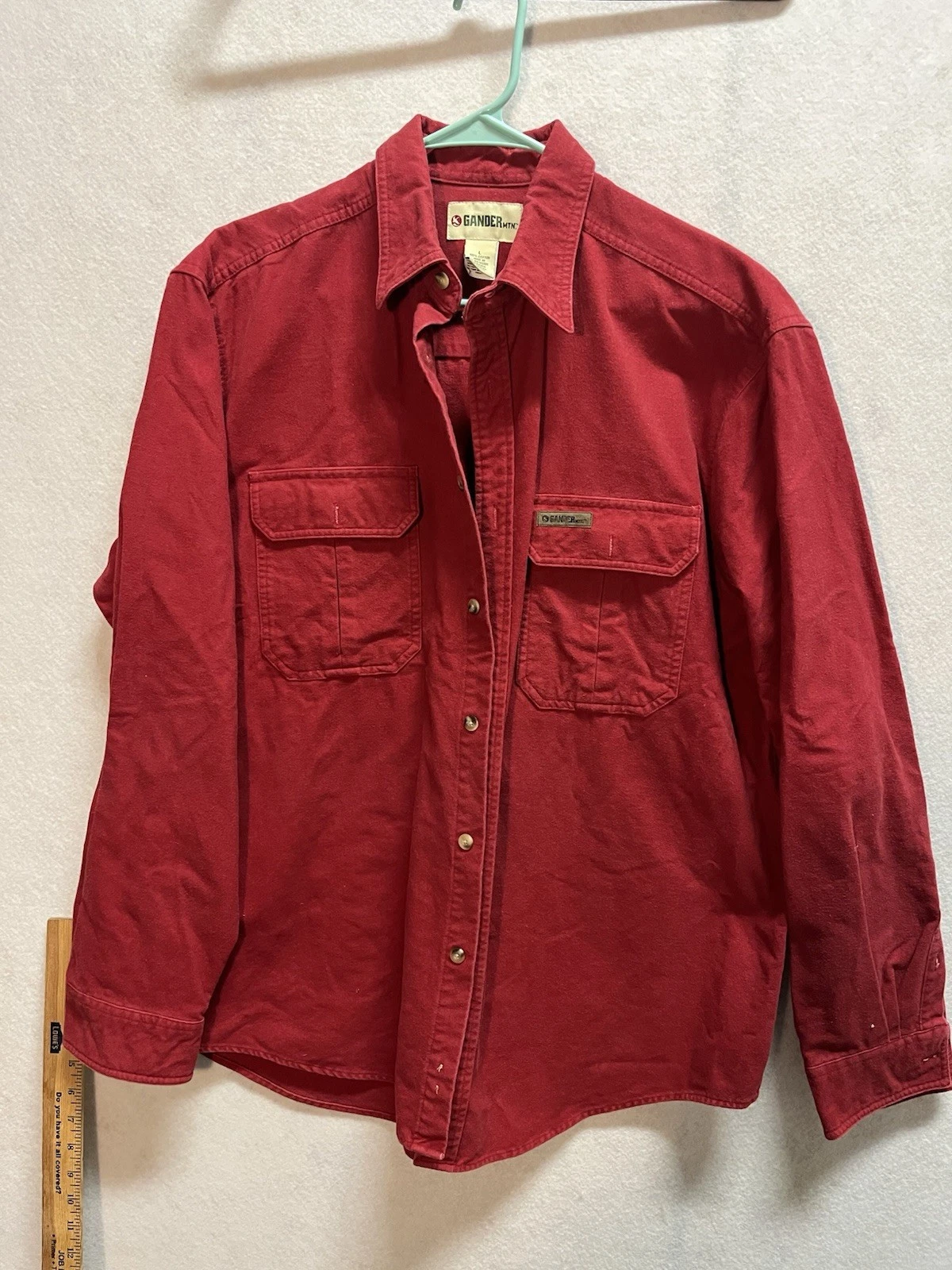 Gander Mountain Button Up Shirt Mens L Red Cotton Flannel Pockets Outdoors Men