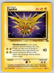 Zapdos 30/62 Fossil Non-Holo Rare Pokemon TCG