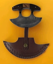 Handmade Damascus Ulu Knife Pizza Cutter Rocker knife Mezzaluna Knife With Sh...