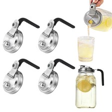 Mason Jar Pour Lid with Handle, 4Pcs Mason Jar Pitcher Lids for Drinking, Black