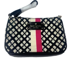 Kate Spade New York NWOT Mini Wristlet Bag Printed Canvas Logo Black Pink 8"x 5"