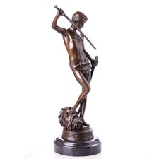 Statua in bronzo David art déco montata su marmo Secondo Antonin Merciér
