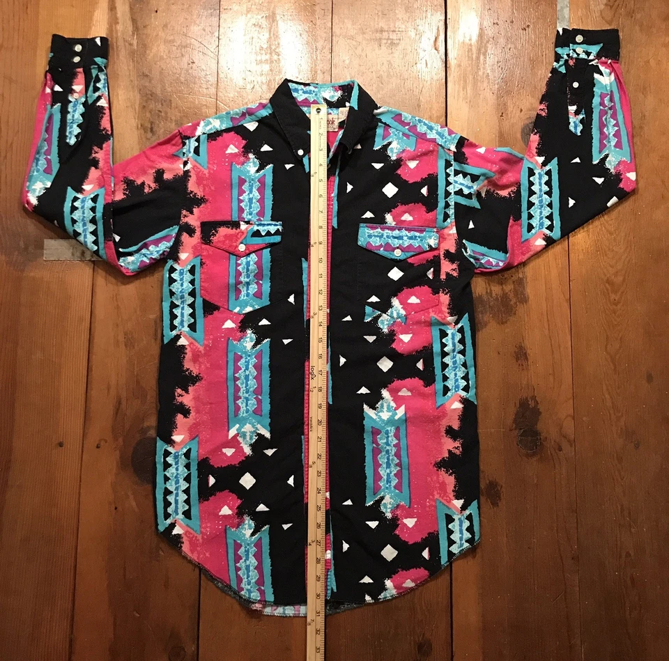 VTG Saddlebrook Shirt M Multicolor Brushpopper Style Aztec Southwest Cowboy 90s - Image 3 of 4