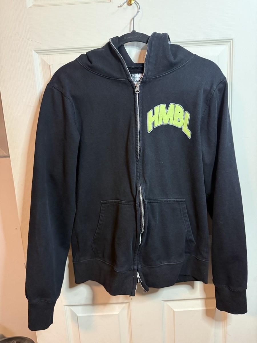 Stay Humble Stay Hungry Black Full Zip Hoodie Green Logo Skull