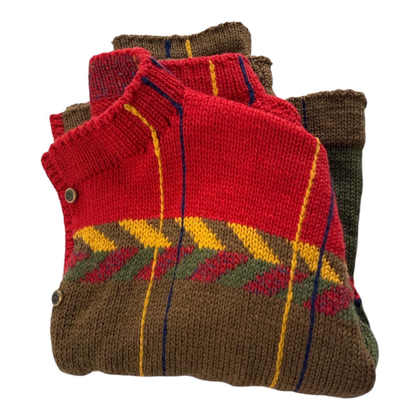 Hand Knit Wool Cardigan Jacket Patchwork Abstract… - image 7