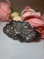 Famous Stars and Stripes Triple Rose Silver And Black Belt Buckle