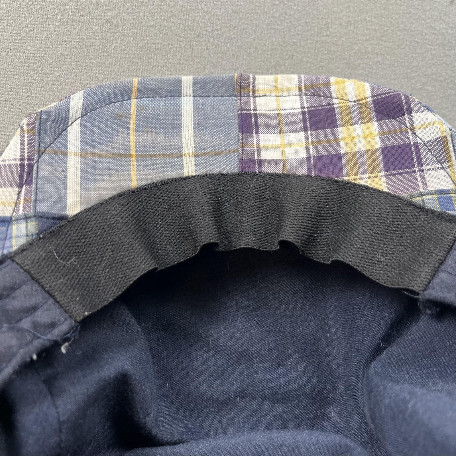 Patchwork Flat Cap Hat 7-1/4 Blue Multicolor Plai… - image 5