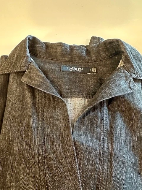 Ralph Lauren Denim Shift Johnny Collar Shirt Dress Medium Short Sleeve  - Image 3 of 3