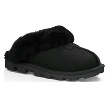 NEW UGG Coquette Suede Signature Logo Detail Cold Weather Slippers - Black
