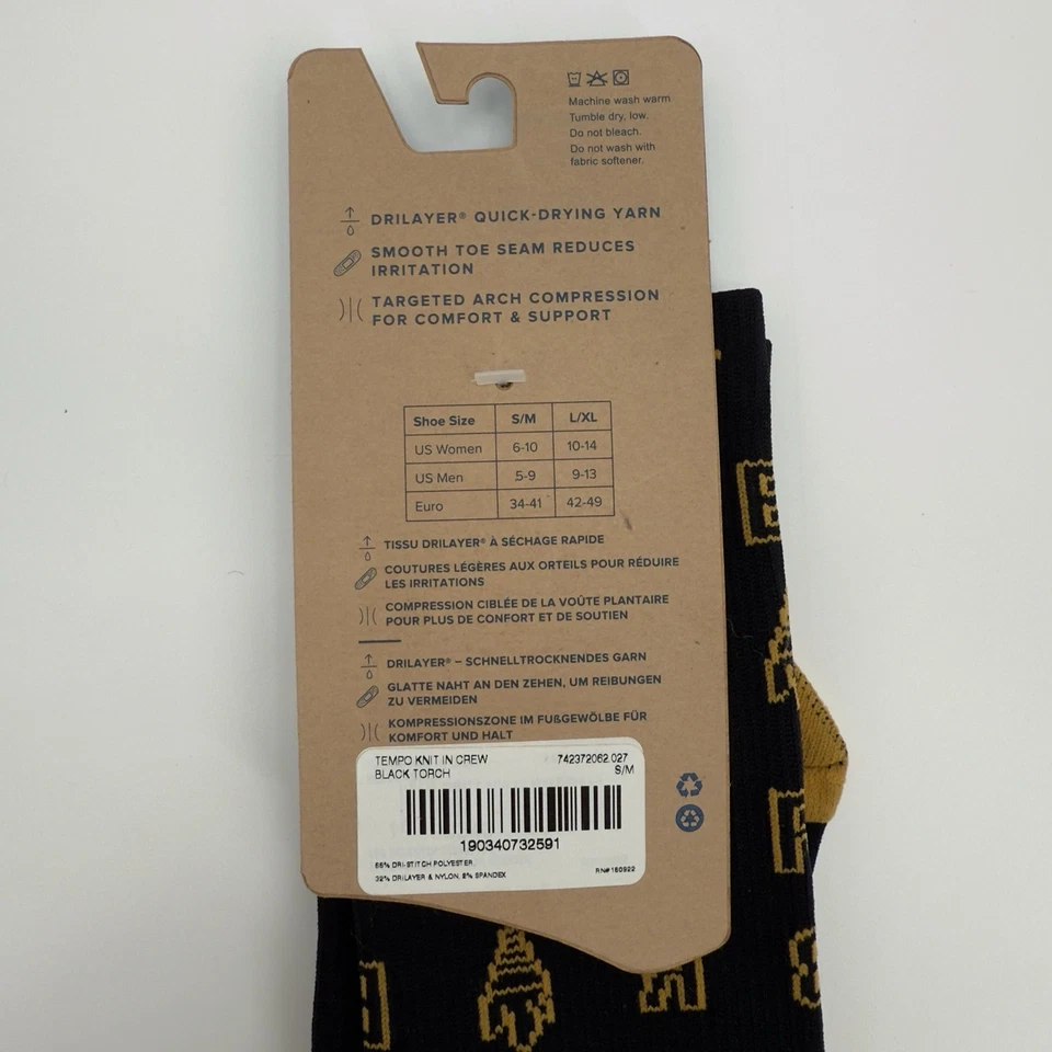 Brooks Unisex Tempo Tejido Crew Negro Antorcha Calcetines para Correr Talla S/M NUEVO Foto 4 de 4