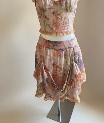 Eleganter Boho Chic Rock CHER Draped Boho Skirt S Orange Romantic Made in Italy