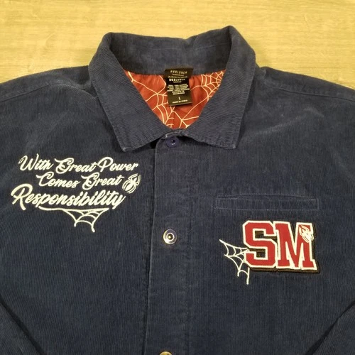 Marvel Spiderman Embroidered BoxLunch Corduroy Web Lined Chore Jacket Mens Large image 2