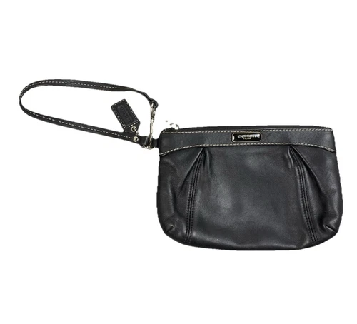 BORSA DA POLSO COACH Soho plissettata pelle nera fodera viola