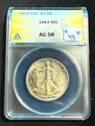 1943 WALKING LIBERTY HALF DOLLAR  ANACS AU 58 528