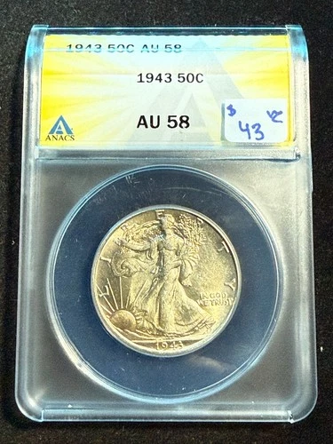 1943 WALKING LIBERTY HALF DOLLAR  ANACS AU 58 528