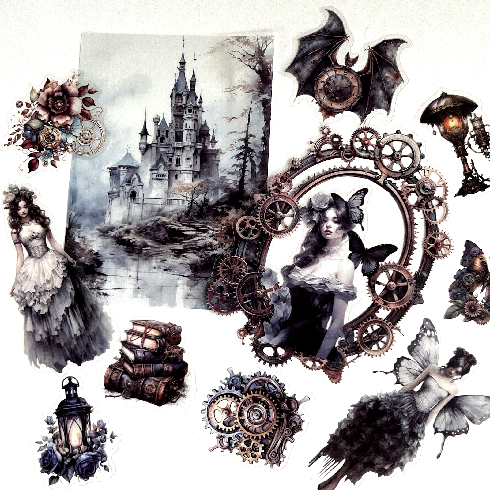 Steampunk Fantasy Flake Stickers Junk Journal Collage Scrapbooking
