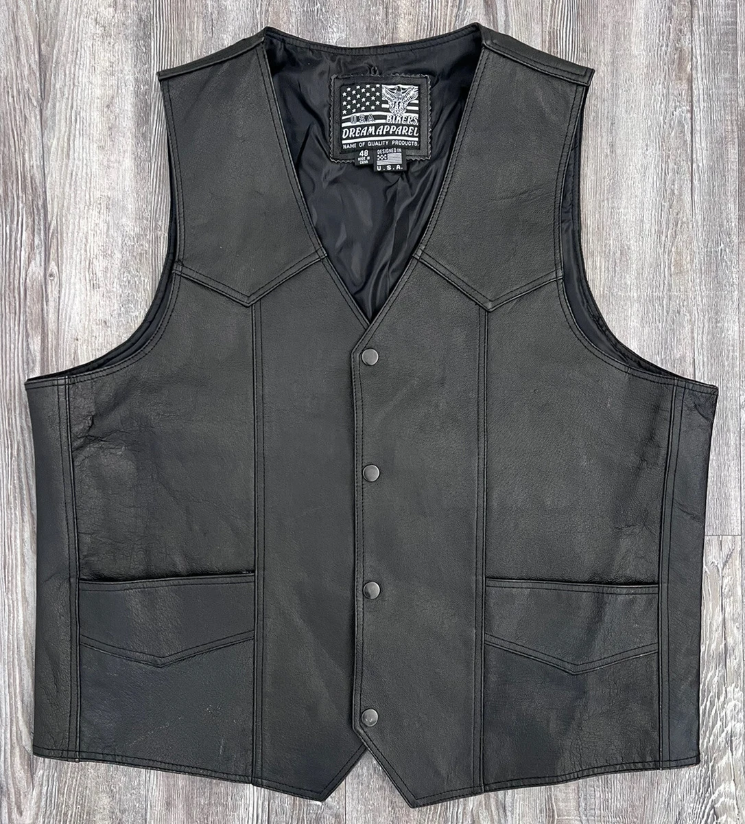 USA Bikers Dream Apparel Black Leather Vest Size 48 eBay