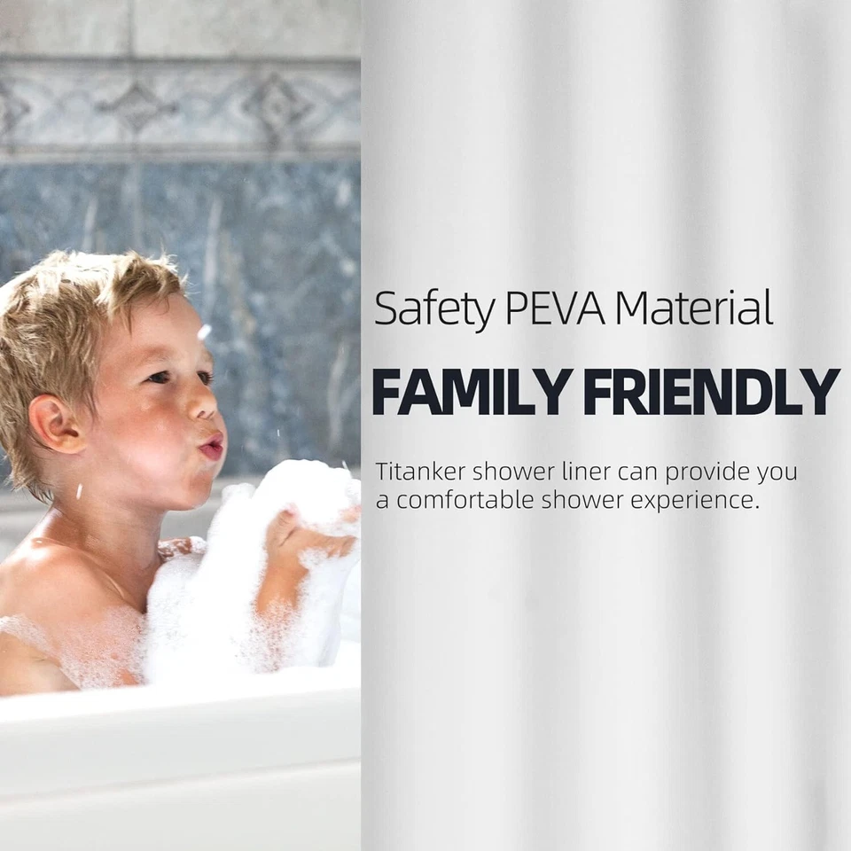 Белая занавеска для душа 72 x 78 длинная пластиковая вкладыш PEVA водонепроницаемая для ванной - Изображение 2 из 4