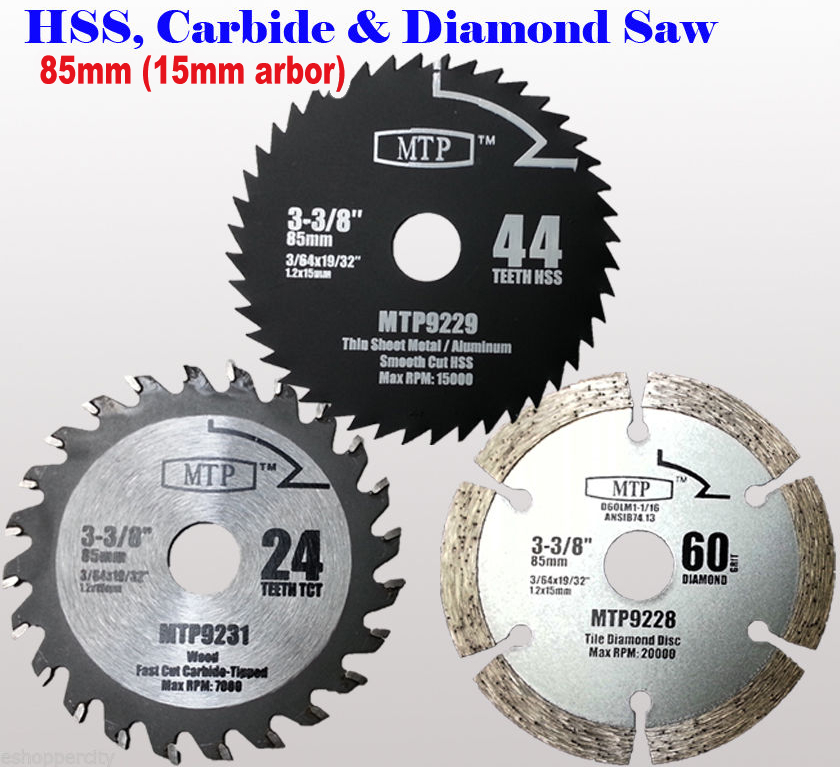 Pack of 3 85mm x 15mm Arbor Saw Blades For Worx WorxSaw Worx WX423