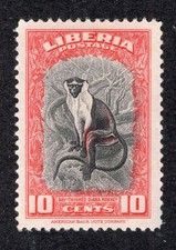 Liberia 1942 10c singe rouge et noir, Scott 288 MH, valeur = 5,25€