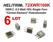 6 LOT Helitrim 72XWR100K 100KΩ 1/2W 10% Cermet Single Turn Trim Pot NOS USA SHIP