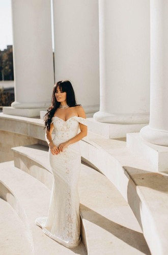 Bohemian wedding dress Romantic bridal gown Sparkly gown Off shoulder dress Lace - Picture 8 of 12