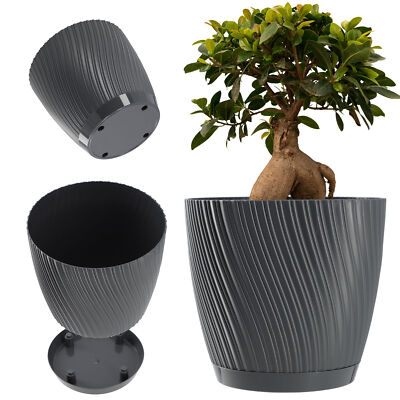 KADAX Blumentopf mit Untersetzer, Pflanzentopf, aus Kunststoff, 19 cm, Anthrazit