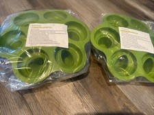 2 Silicone Ice cream Cone Shaped Baking Pan Mold Cupcakes, Muffin, 6 Holes- Grn