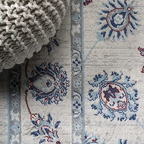 MDP101D-5SQ Modern Vintage Moroccan 5' x 5' (Square) Ivory/Blue/Red - Picture 5 of 7