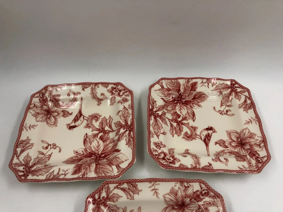 222 Fifth Ceramic 8.5in Square Red & Beige Plate Set For 3 AA02B31014 - Image 3 of 4