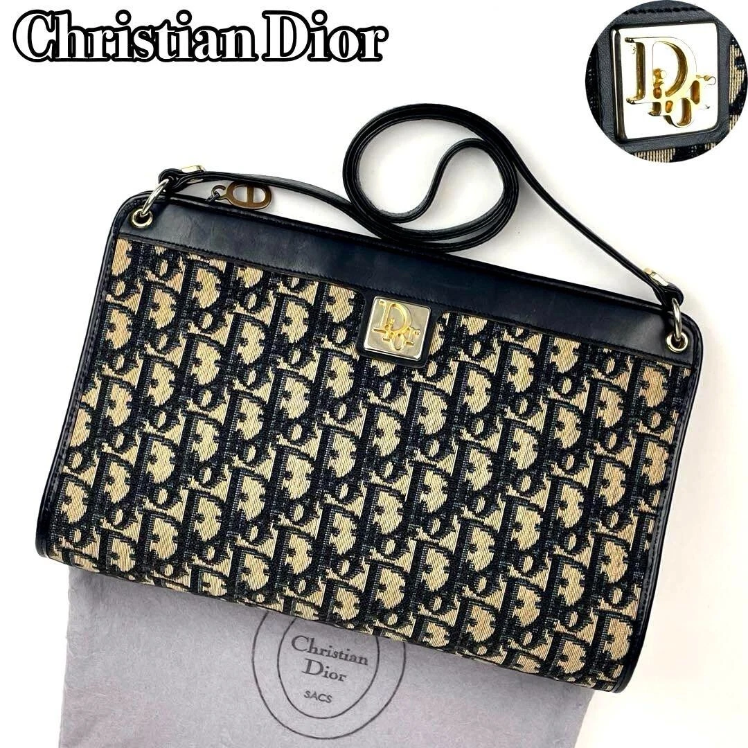 Sac bandoulière Dior motif trotteur all over cuir toile noir bon état