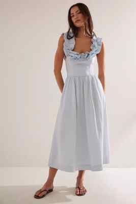 Free People Ruffle It Up Midi Dress Tie Back Smocked Endless