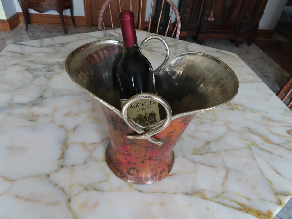 Hand made hand Hammered Copper and Silver Wine Ice Bucket Cooler c.1930s - Image 2 of 4