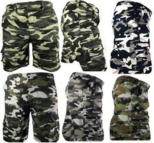 Mens Army Camouflage Cargo Elasticated Shorts Cotton Combat Half Pants Bottoms s