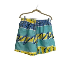 Boardies Retro Yellow Blue Surf Board Swim Shorts Pocket Drawstring Mens Size M