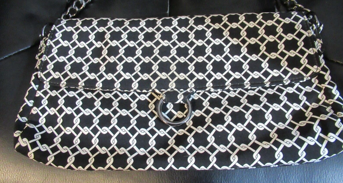 Sac à Main Talbots Noir Et Blanc Motif Chaîne Nautique - Soie Et Rayon, état Comme Neuf (EUC)