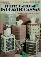 USED PRETTY PATTERNS TISSUE BOX COVERS 6 DESIGNS PLASTIC CANVAS PATTERN LEAFLET