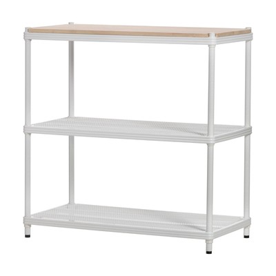 Design Ideas MeshWorks Metal Storage Wood Top Workbench Shelving Unit, White