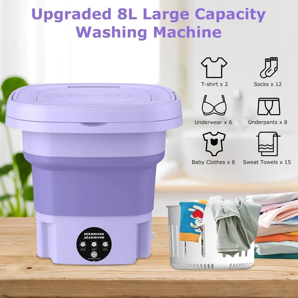 Portable 8L Socks Underwear Mini Washing Machine Folding Tub for Camping Travel - Image 4 of 4