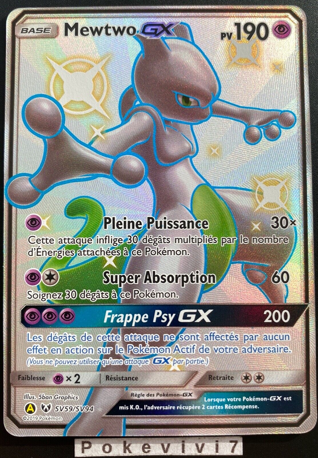 Carte Pokemon MEWTWO SV59/SV94 GX Secrète SHINY Soleil et Lune SL11.5 FR  NEUF