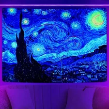 Blacklight UV Reactive Tapestry Trippy Neon Wall Hanging Glow in Dark Art Decor